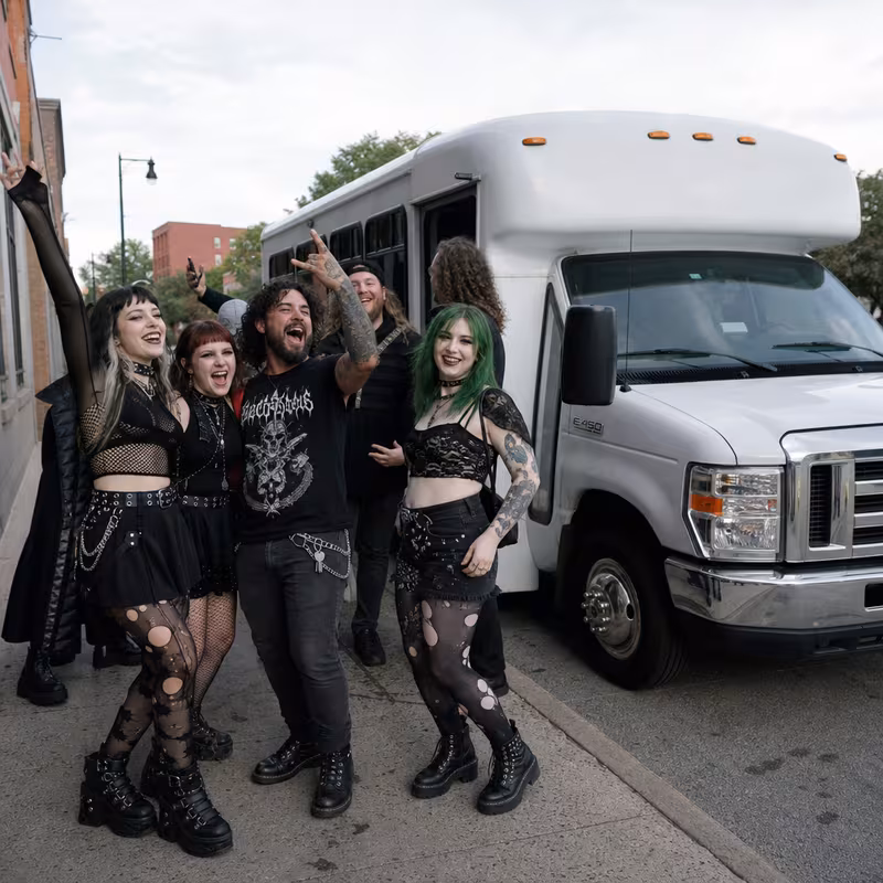 Black Mercedes Sprinter van staged for an Oakland Concert Transportation group