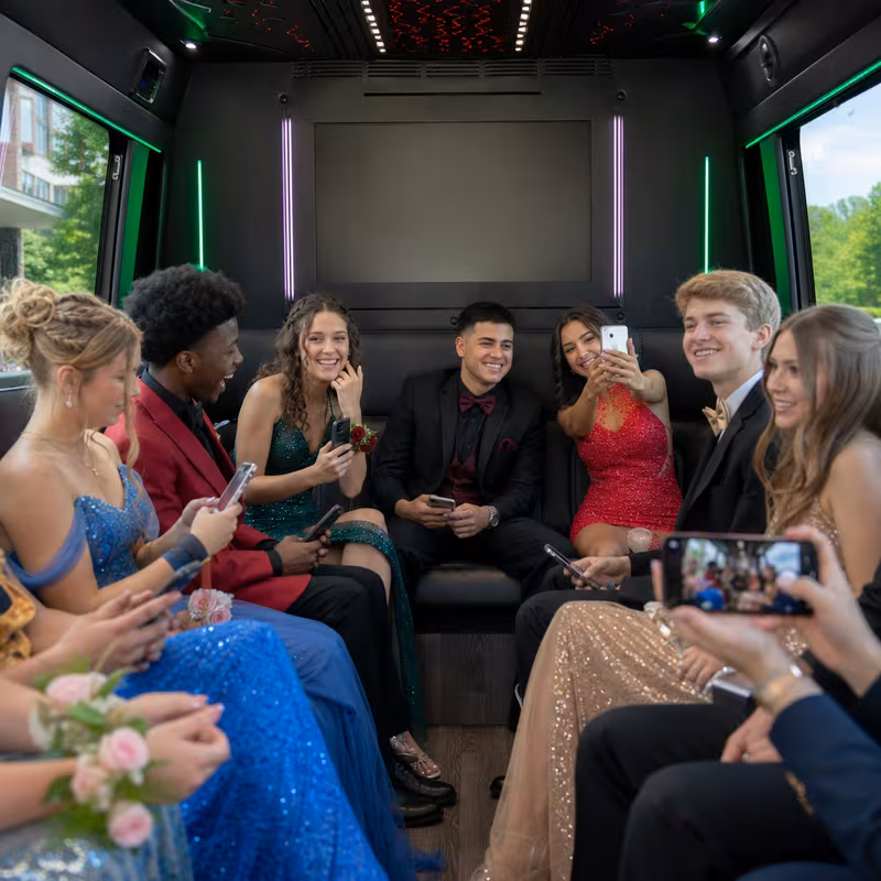 Black Mercedes Sprinter van staged for an Oakland Prom & Homecoming Transportation group